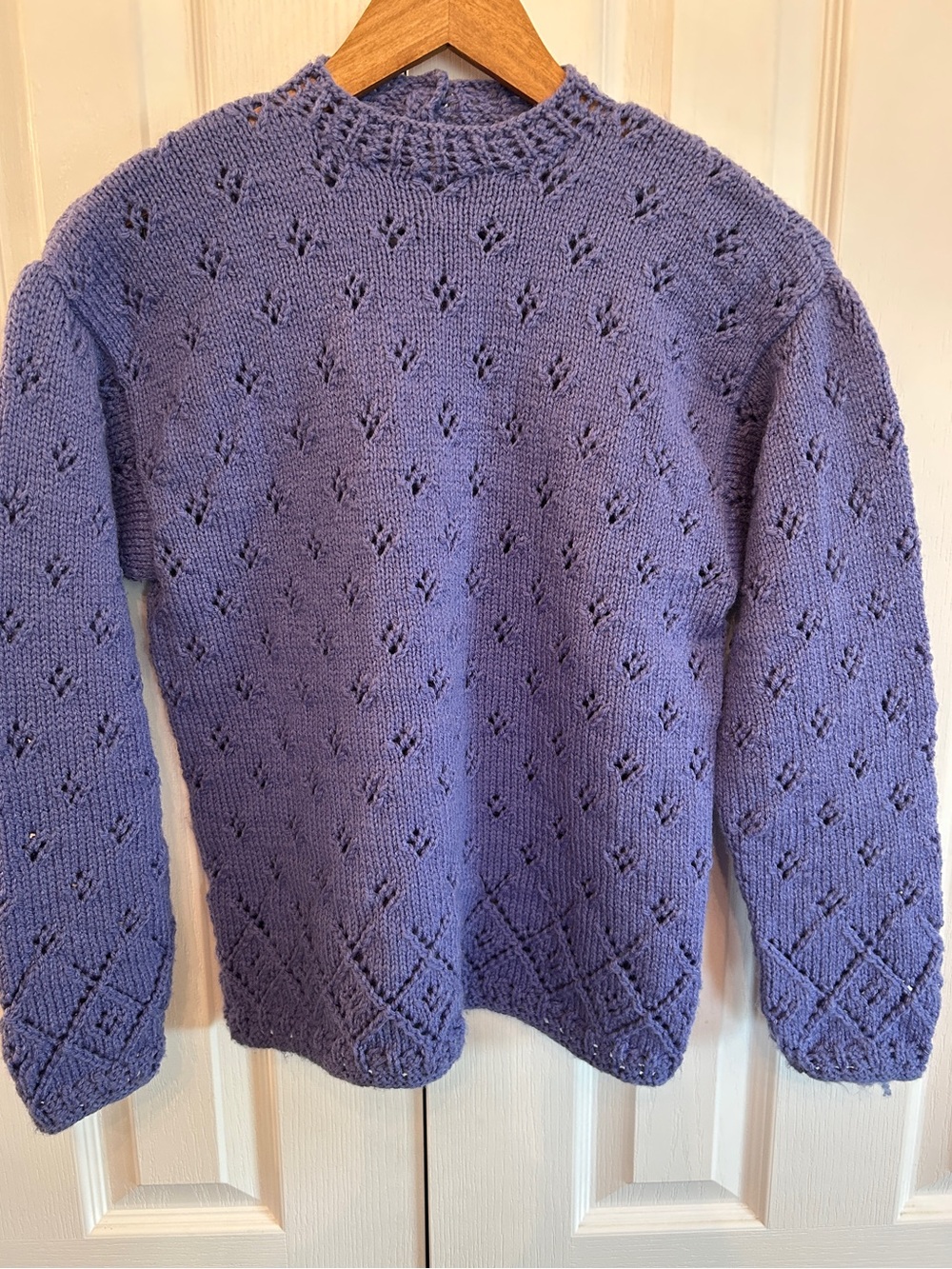 Vintage Hand Knit Purple Pointelle Eyelet Mock Neck Sweater XS EUC